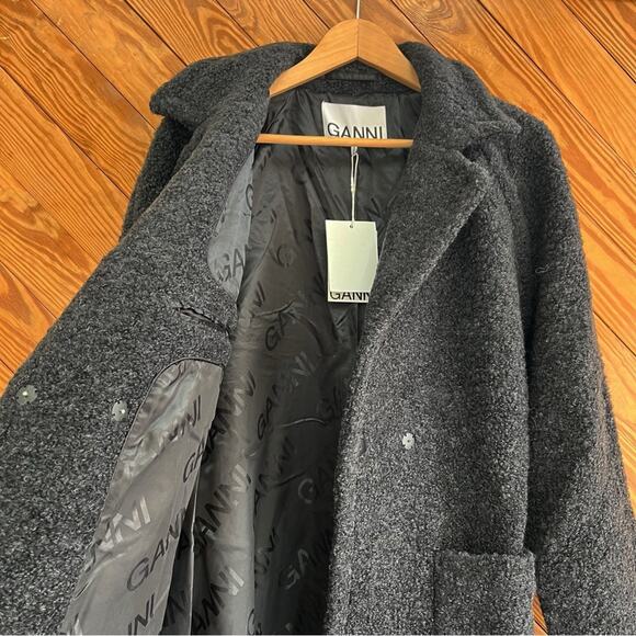 GANNI Boucle Wool Blend Wrap Coat - Picture 8 of 12